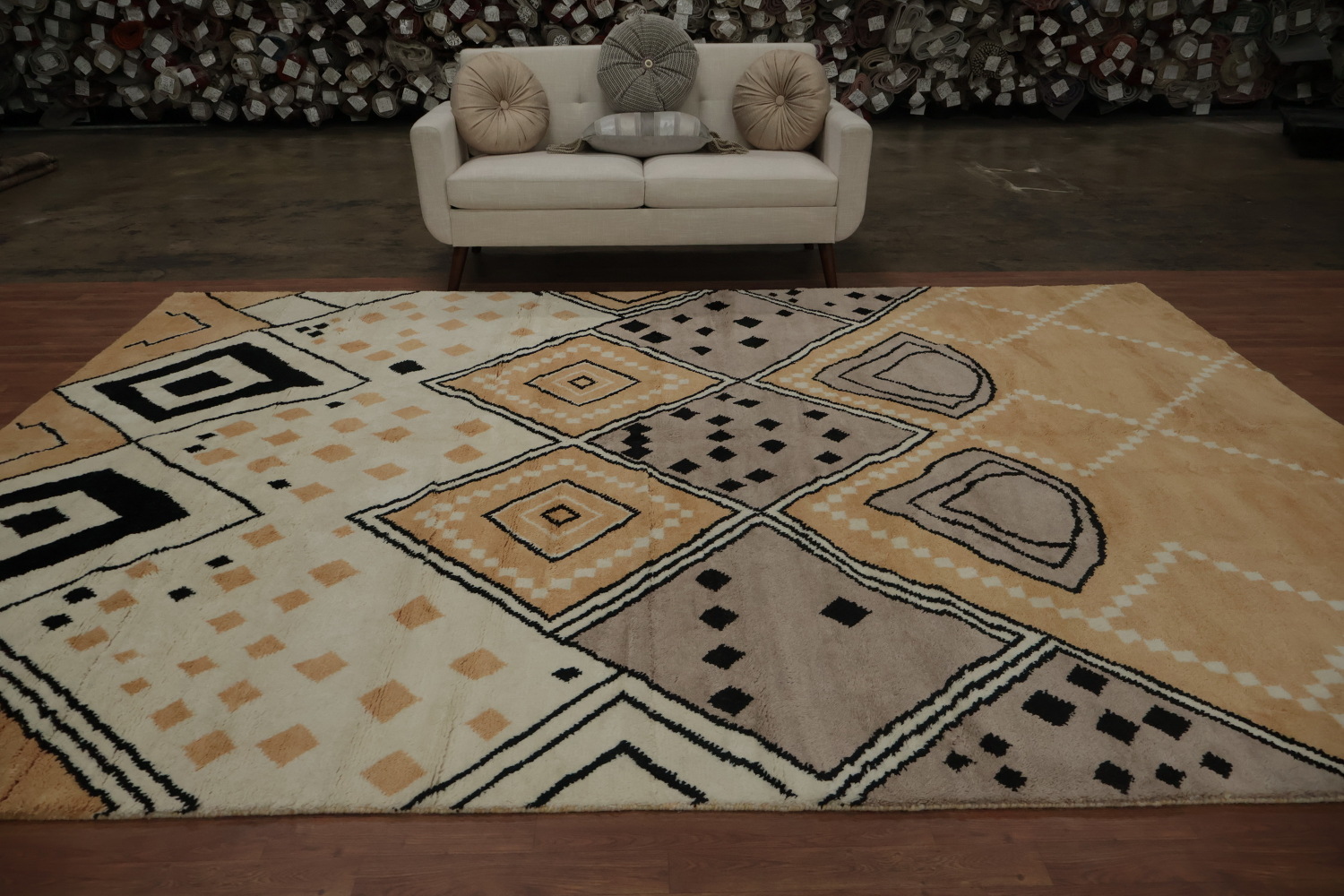 Large Moroccan Wool Area Rug 9x12 with Earthy Tone Design