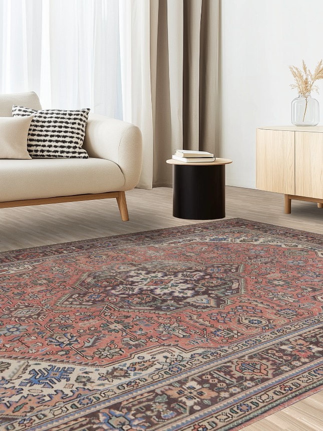Geometric Pink Tabriz Persian Area Rug 7x10
