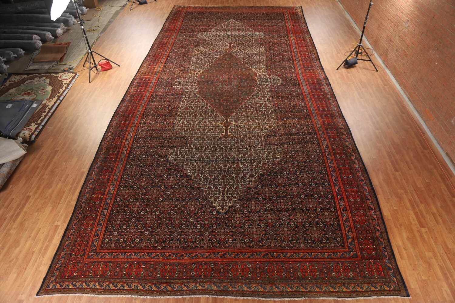 Pre-1900 Antique Vegetable Dye Bibikabad Persian Rug 14x31