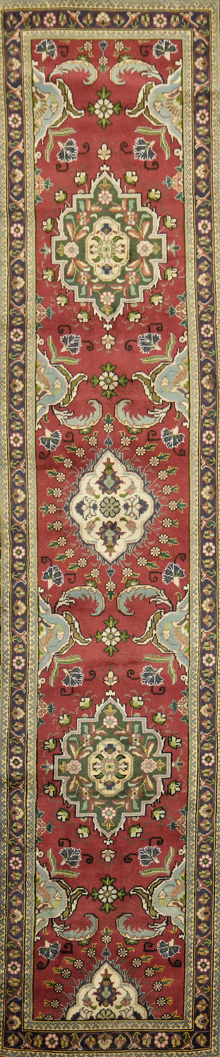 Luxurious Tabriz Persian Red Runner Rug with Rich Floral Motifs 3x13 ft