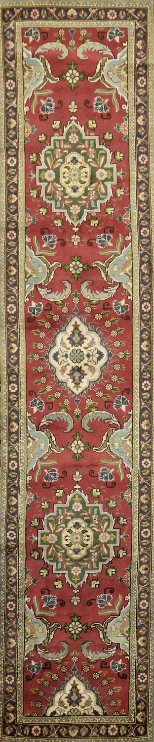 Luxurious Tabriz Persian Red Runner Rug with Rich Floral Motifs 3x13 ft