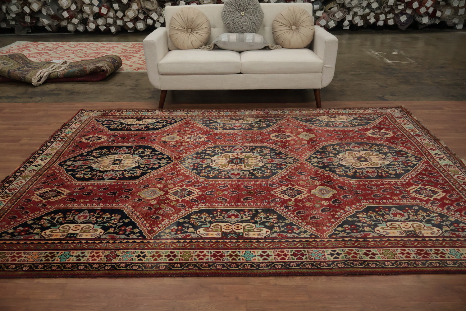 Exquisite Handmade Persian Rug with Rich Red and Blue Hues 7x10
