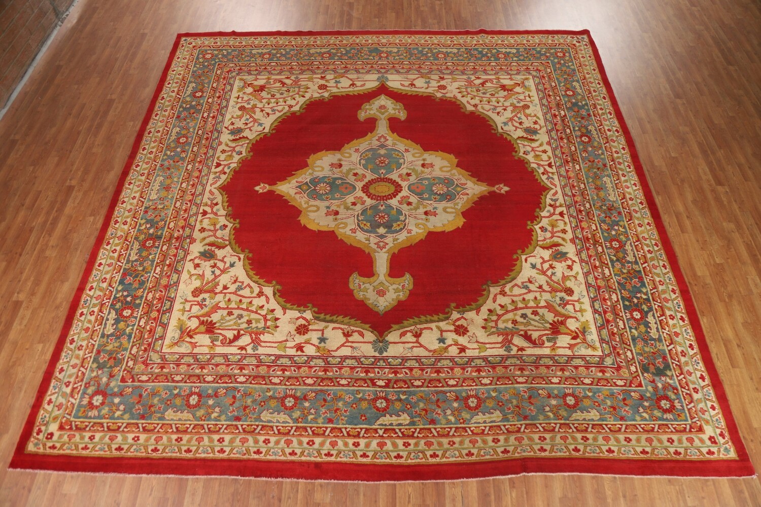 Pre-1900 Antique Agra Vegetable Dye Square Rug 13x13