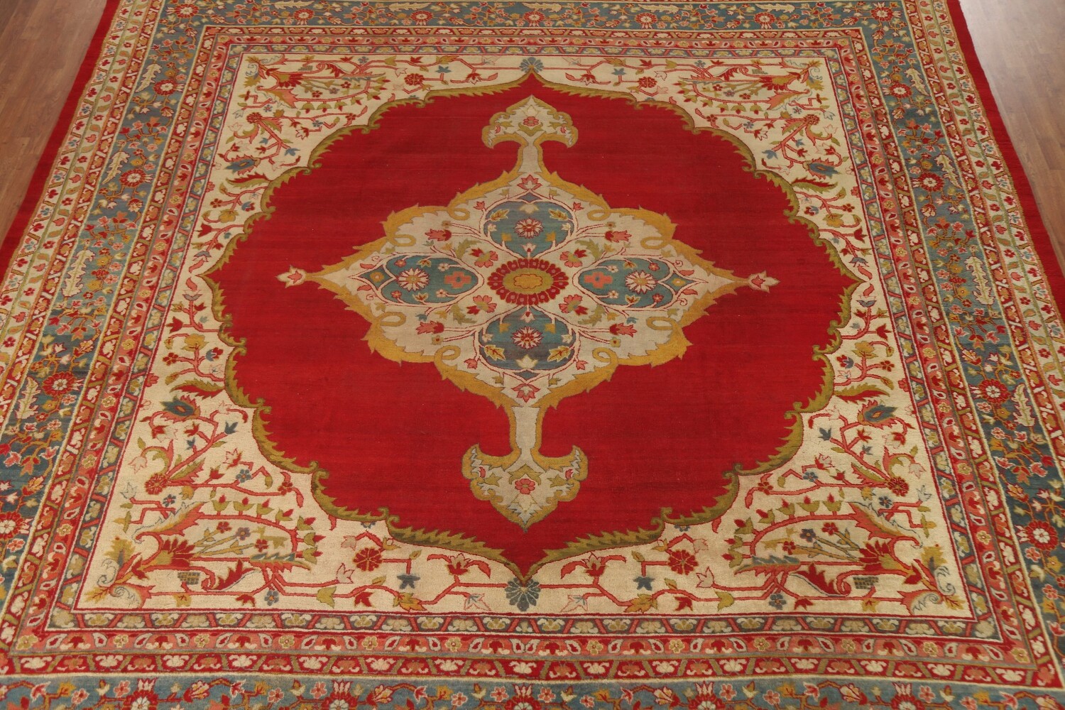 Pre-1900 Antique Agra Vegetable Dye Square Rug 13x13