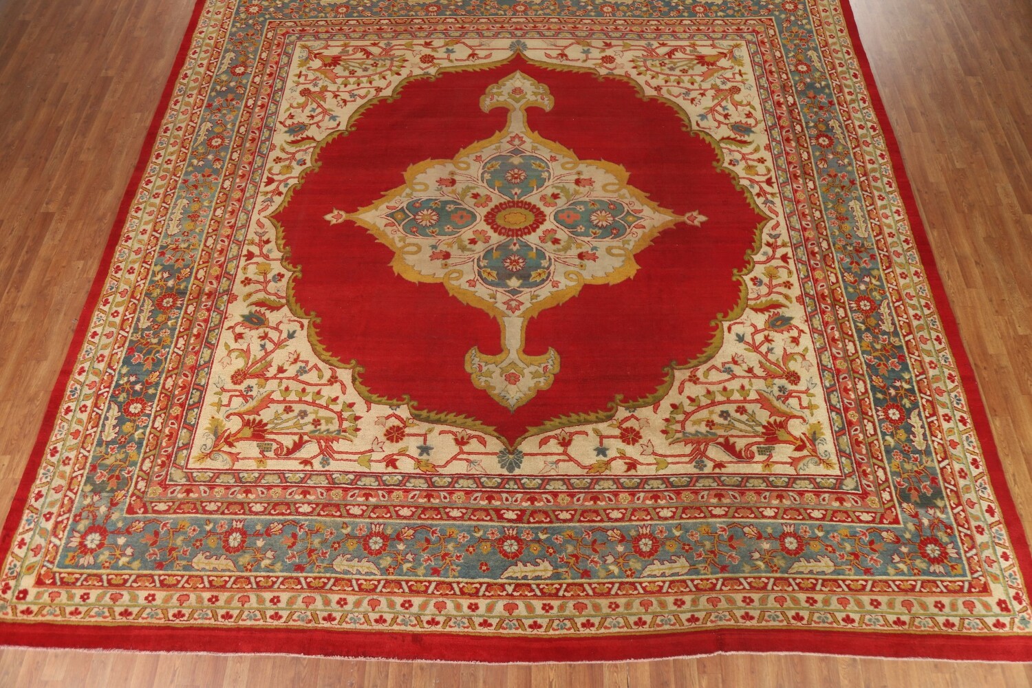 Pre-1900 Antique Agra Vegetable Dye Square Rug 13x13