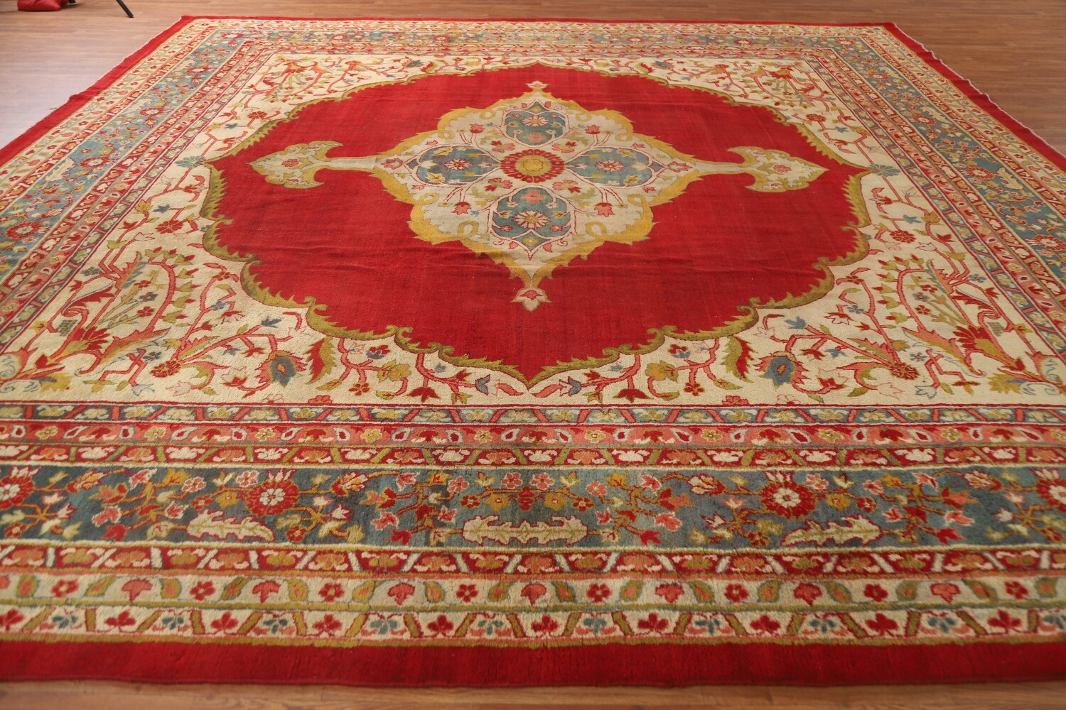 Pre-1900 Antique Agra Vegetable Dye Square Rug 13x13