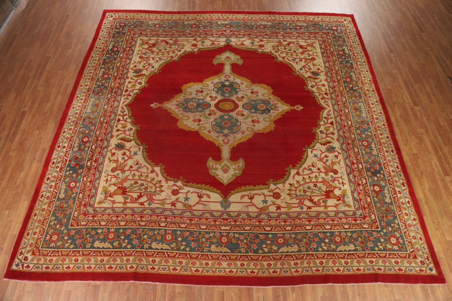 Pre-1900 Antique Agra Vegetable Dye Square Rug 13x13