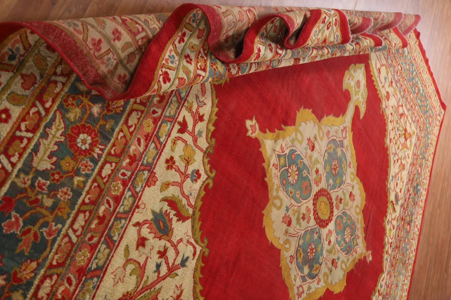 Pre-1900 Antique Agra Vegetable Dye Square Rug 13x13