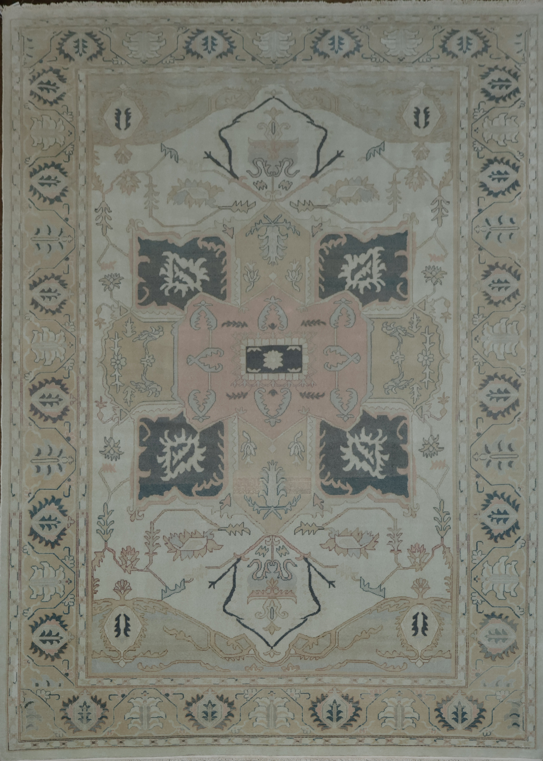 Vegetable Dye Geometric Vintage Heriz Persian Area Rug 9x12