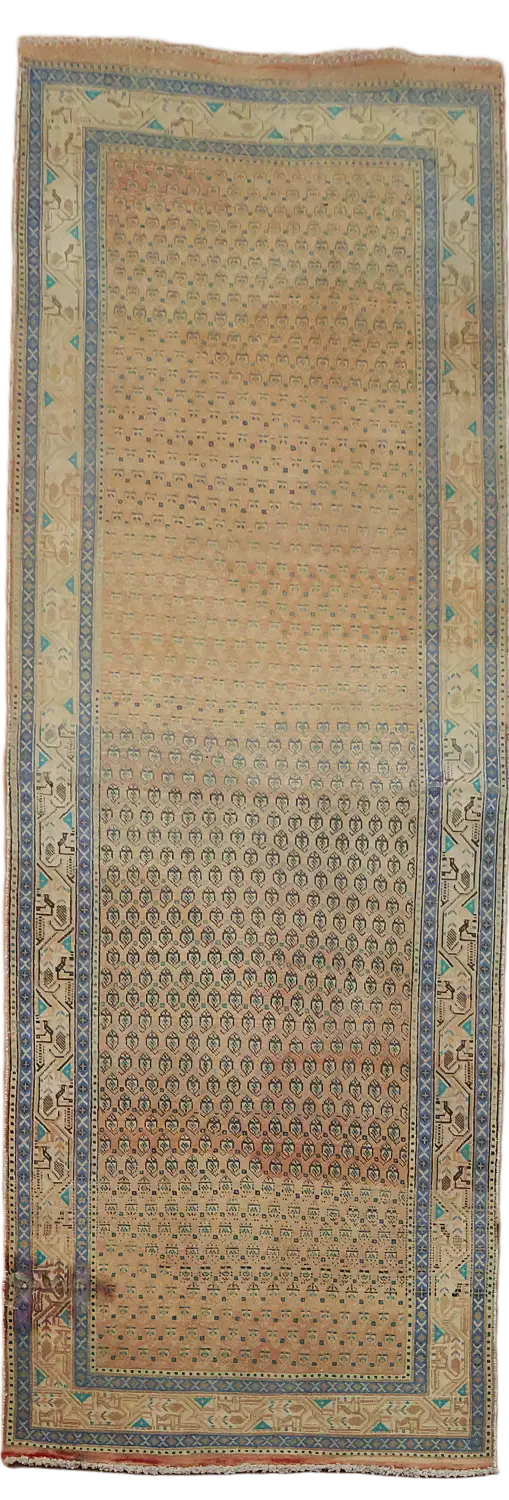 Vintage Boteh Design Persian Long Runner Rug 4x11 ft