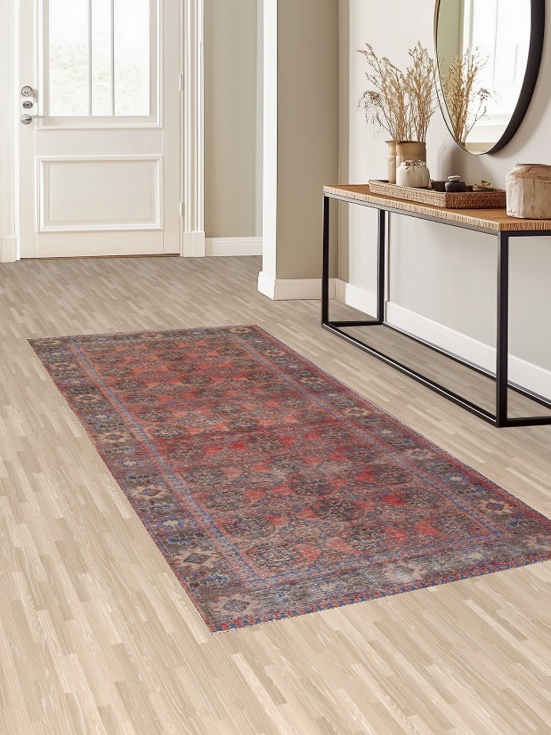 All-Over Wool Turkoman Persian Runner Rug 4x9