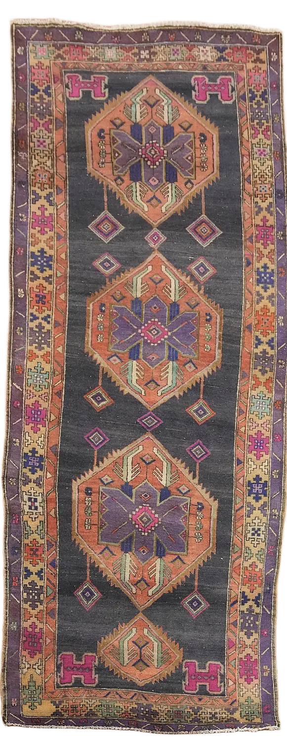 Vintage Tribal Geometric Ardebil Persian Runner Rug 4x10