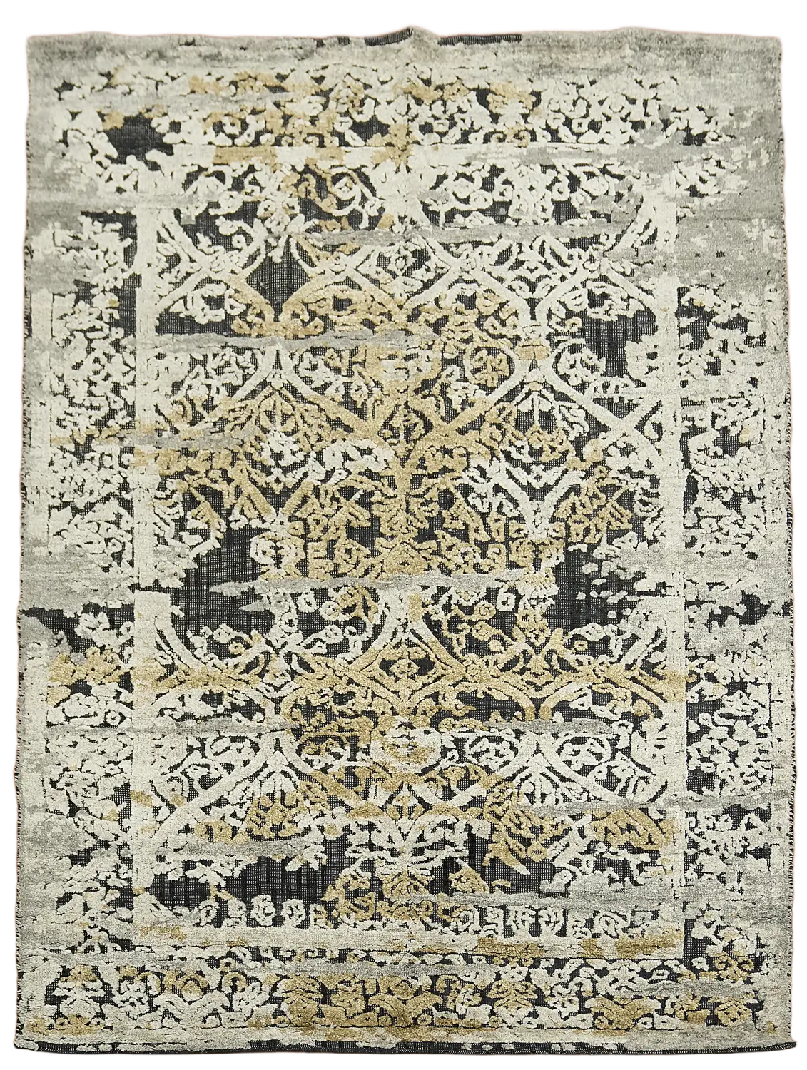 Dark and Light Contrast Patterned Carved Distressed Rug 6x8 ft