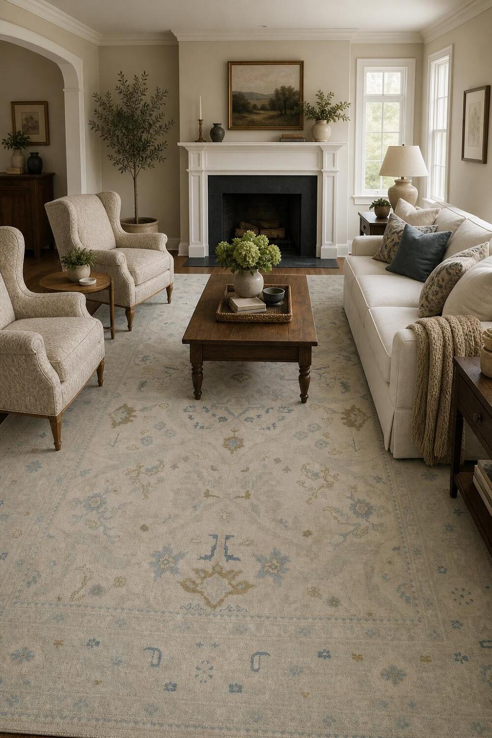 Vegetable Dye Oushak Turkish Wool Rug 9x12
