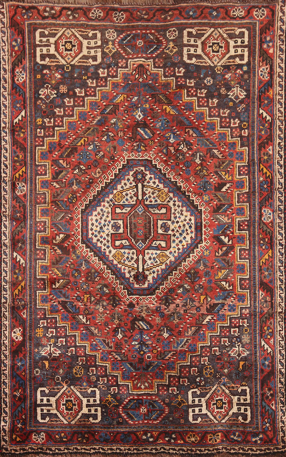 Vegetable Dye Antique Qashqai Persian Area Rug 4x5