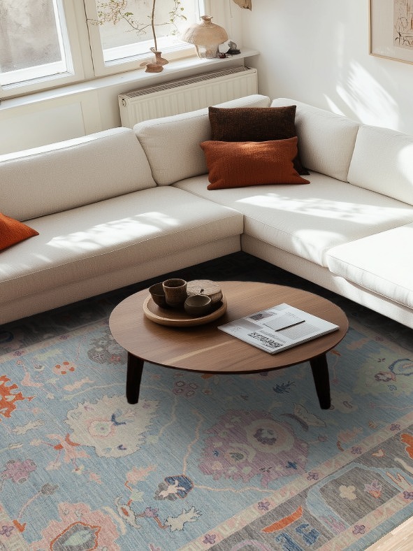 Light Blue Oushak Vegetable Dye Area Rug 8x10