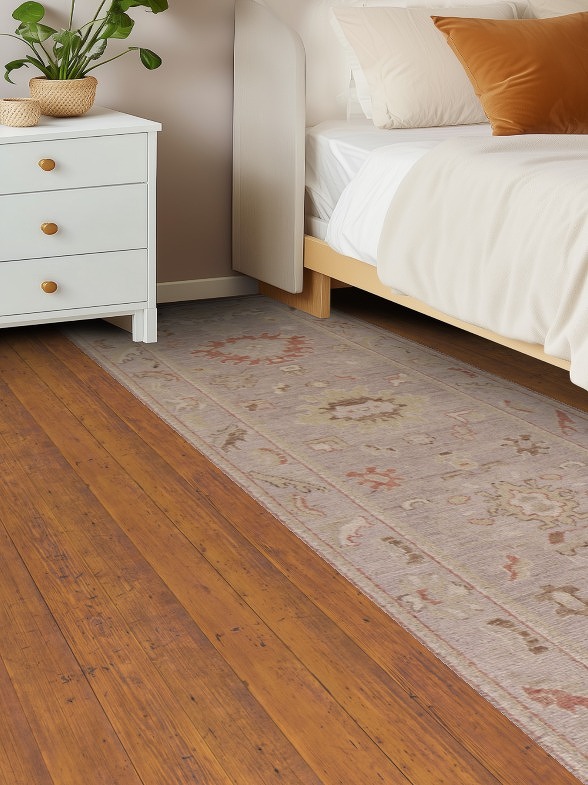 Vegetable Dye Oushak Turkish Runner Rug 3x10