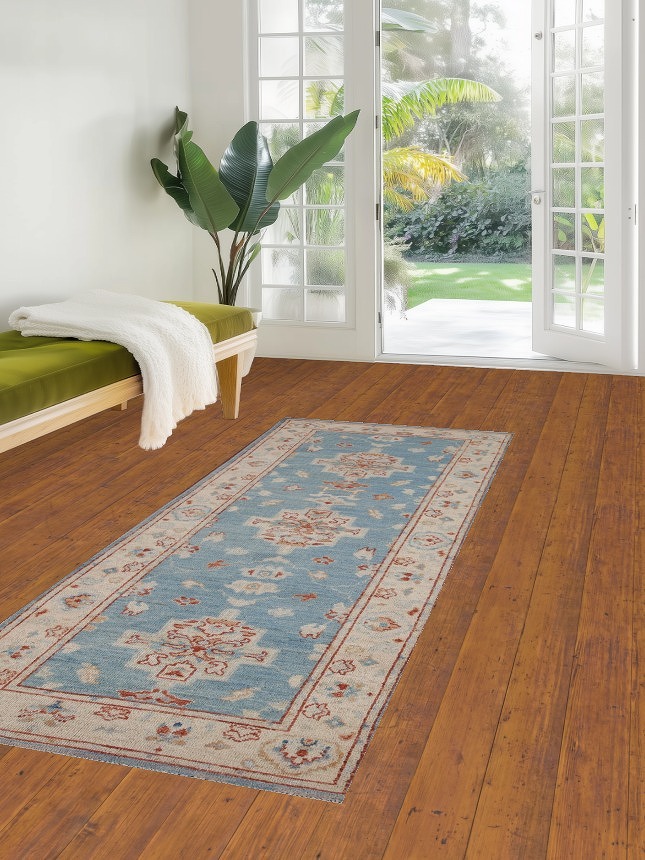 Vegetable Dye Oushak Turkish Runner Rug 3x8