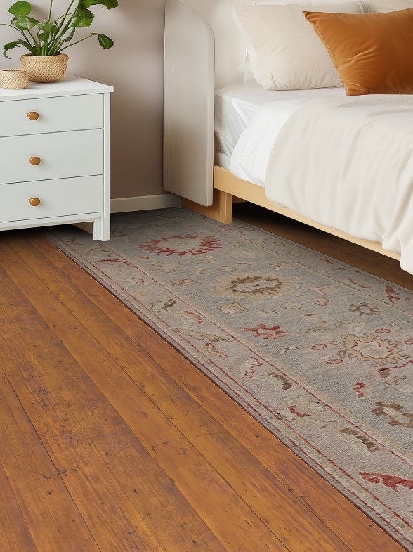 Vegetable Dye Oushak Turkish Runner Rug 3x10