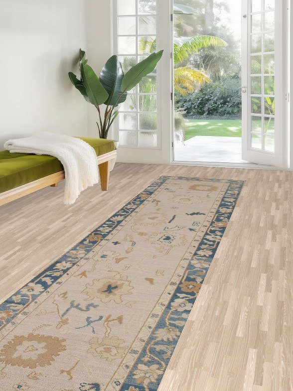 Vegetable Dye Oushak Turkish Runner Rug 3x12