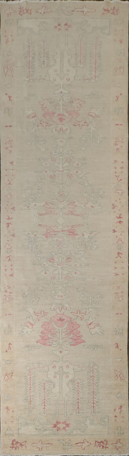 Vegetable Dye Oushak Turkish Runner Wool Rug 12' 0'' X 3' 5''