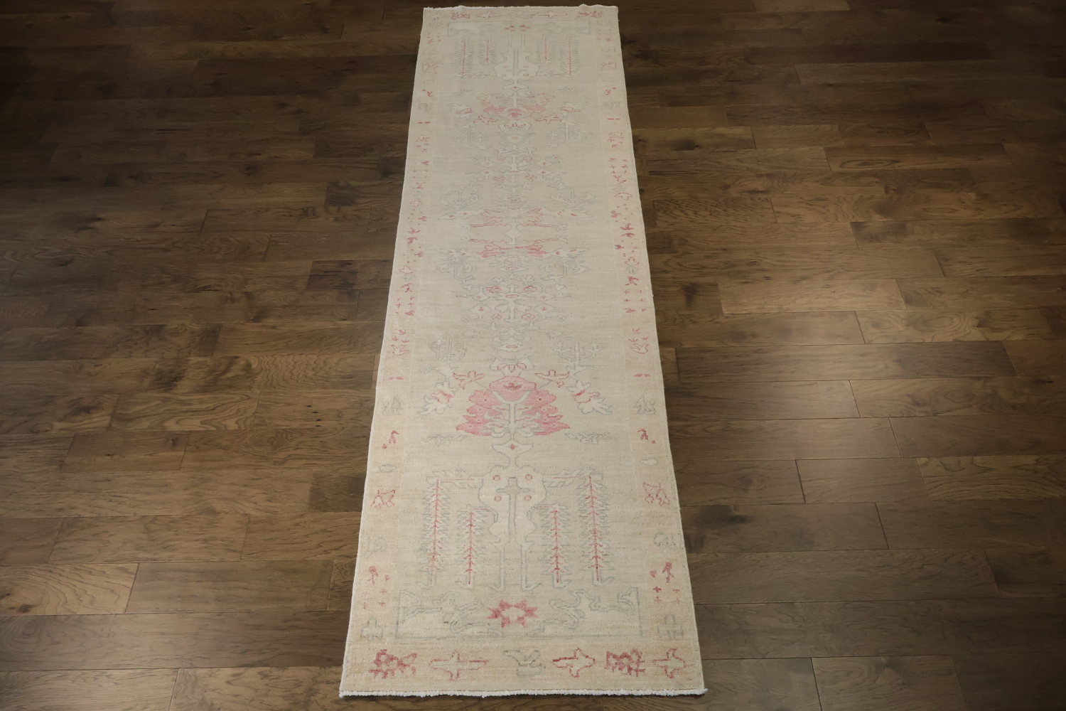 Vegetable Dye Oushak Turkish Runner Wool Rug 12' 0'' X 3' 5''