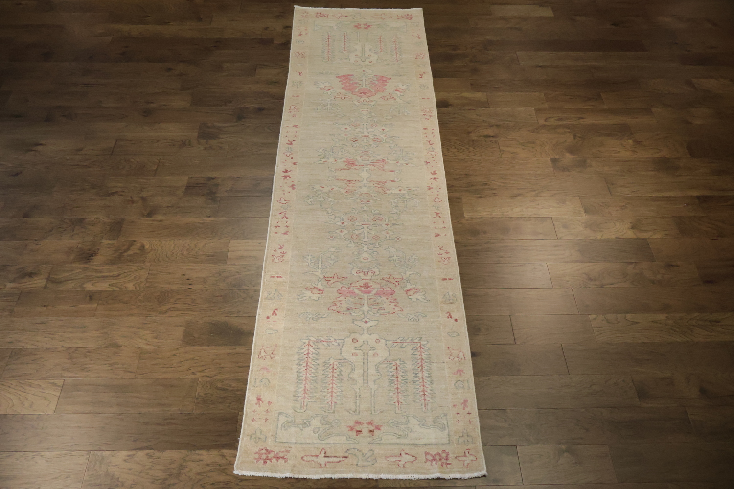 Vegetable Dye Oushak Turkish Runner Wool Rug 12' 0'' X 3' 5''