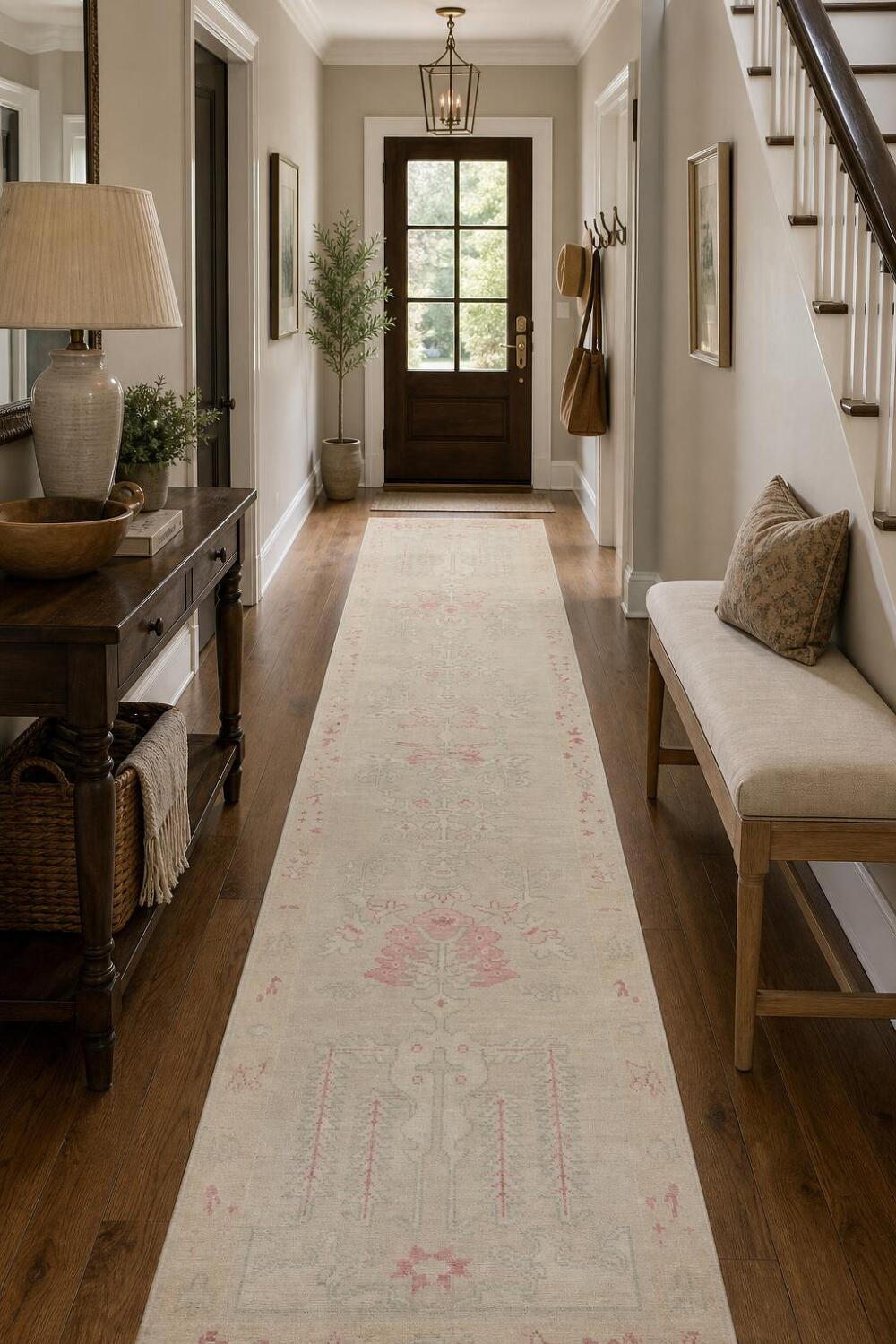 Vegetable Dye Oushak Turkish Runner Wool Rug 12' 0'' X 3' 5''