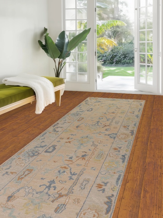 Vegetable Dye Oushak Turkish Runner Rug 3x12