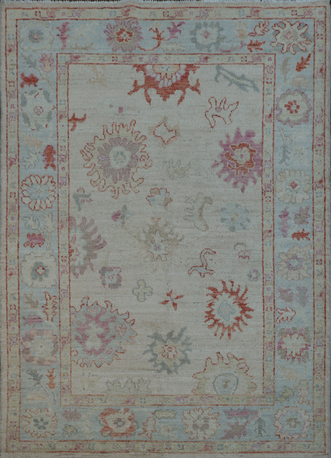Floral Oushak Vegetable Dye Area Rug 4x6
