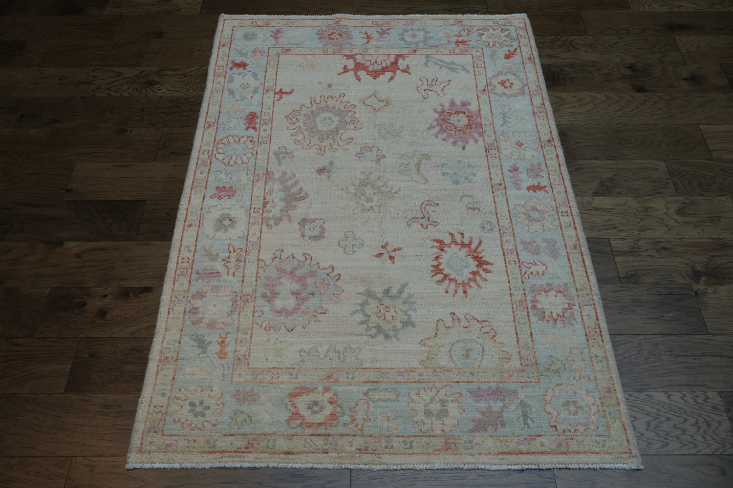 Floral Oushak Vegetable Dye Area Rug 4x6