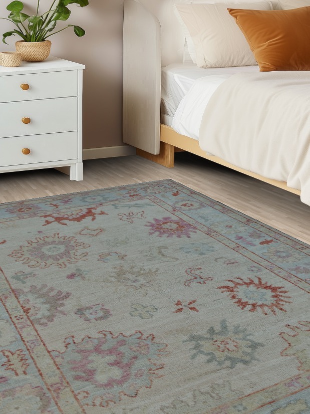 Floral Oushak Vegetable Dye Area Rug 4x6