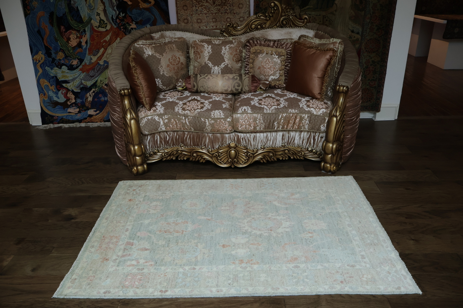 Green Muted Oushak Vegetable Dye Area Rug 4x6