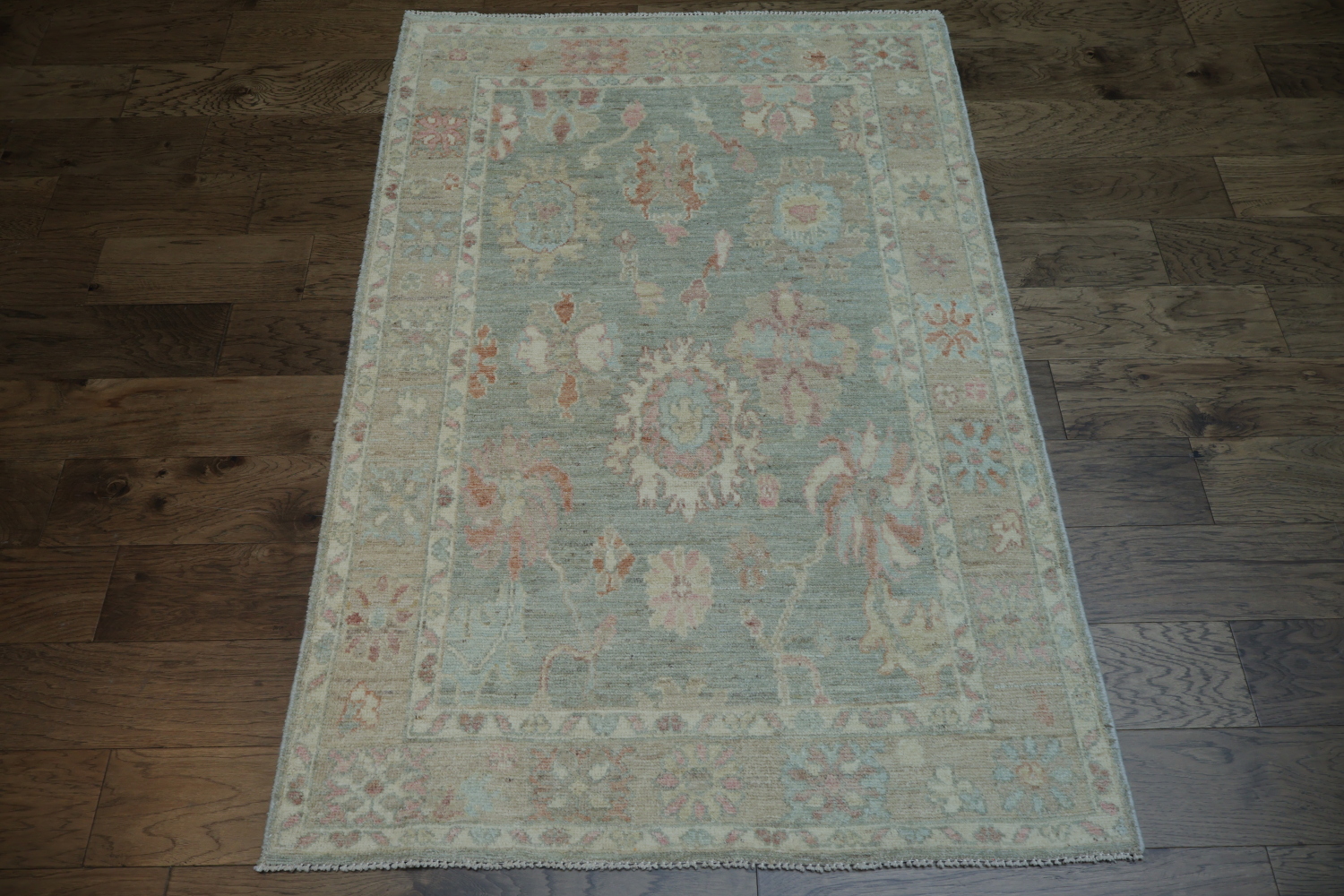 Green Muted Oushak Vegetable Dye Area Rug 4x6