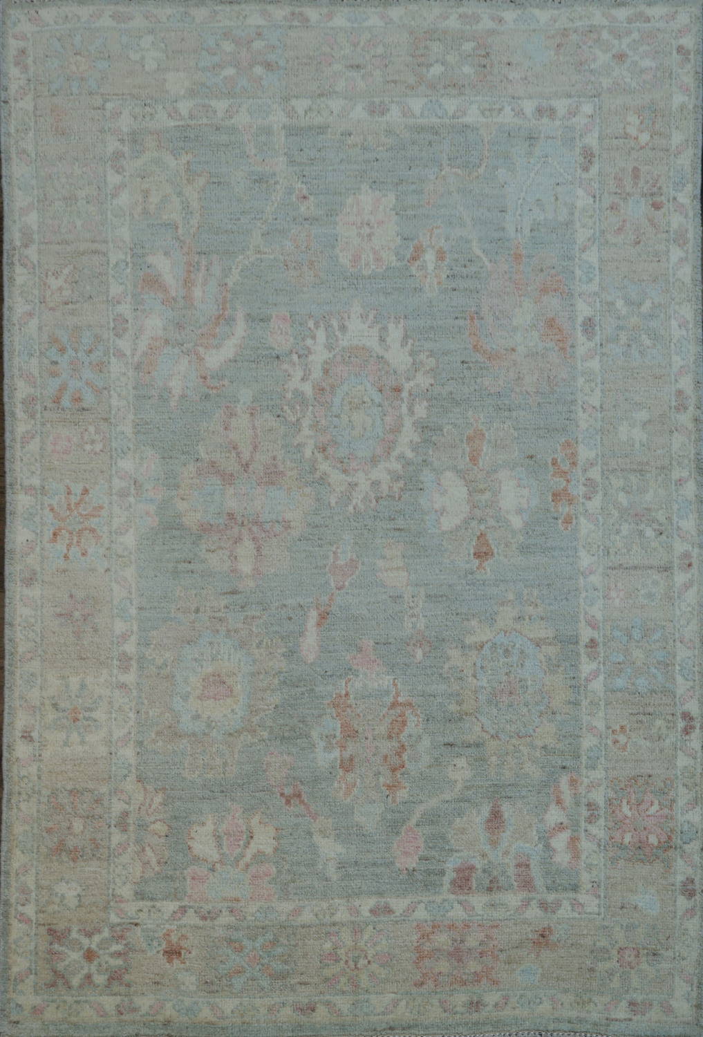 Green Muted Oushak Vegetable Dye Area Rug 4x6