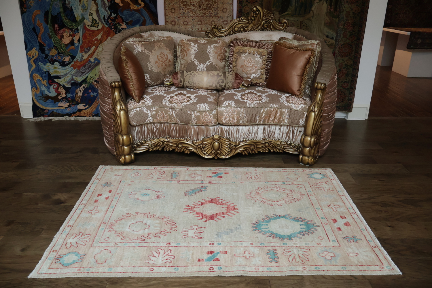 Vegetable Dye Oushak Turkish Area Rug 4x6