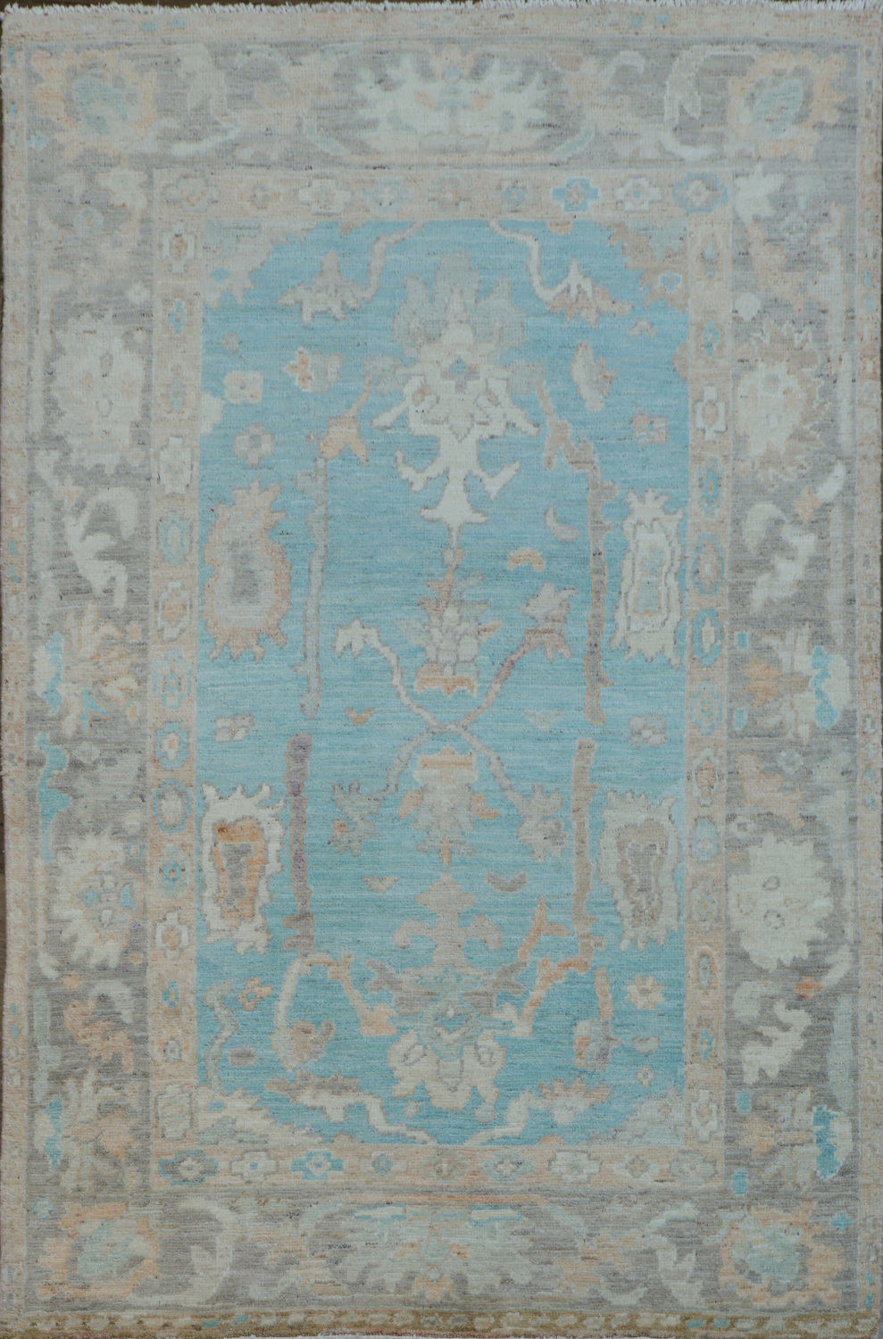 Turquoise Blue Oushak Vegetable Dye Area Rug 4x6