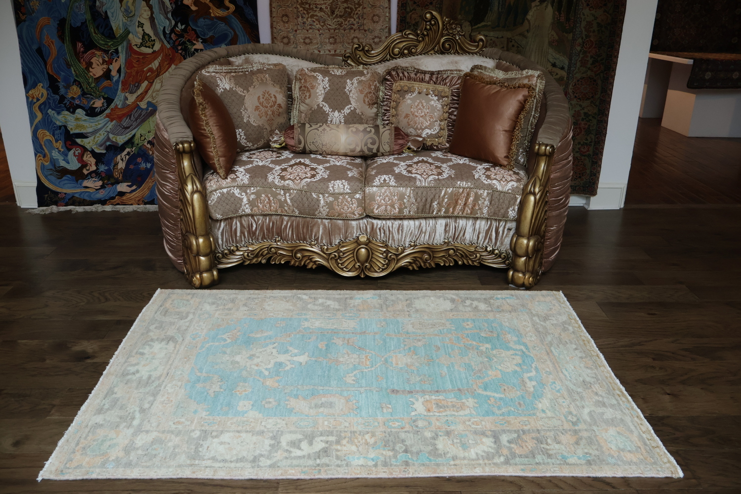 Turquoise Blue Oushak Vegetable Dye Area Rug 4x6