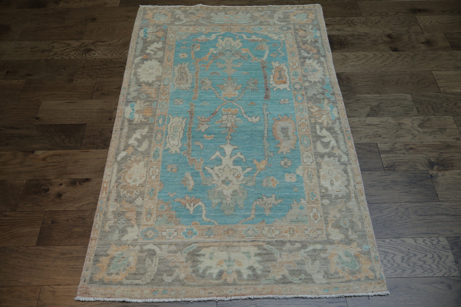 Turquoise Blue Oushak Vegetable Dye Area Rug 4x6