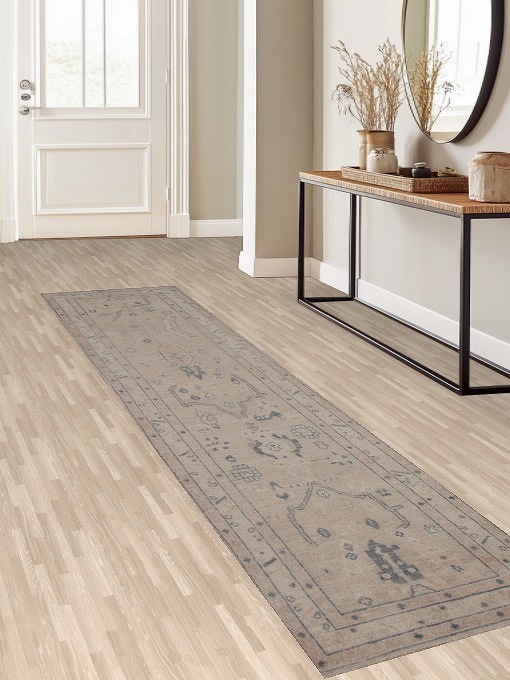 Muted Oushak Vegetable Dye Runner Rug 3x11