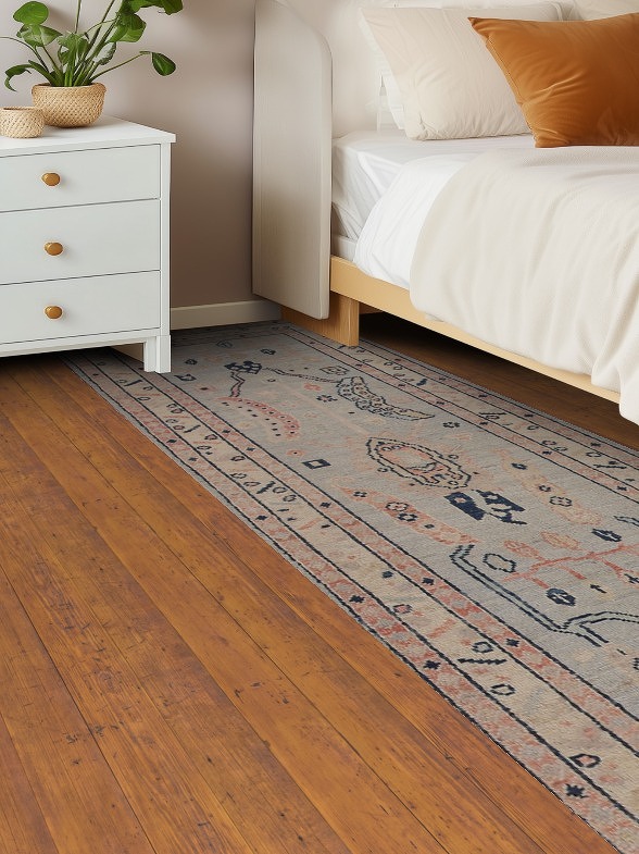 Vegetable Dye Oushak Turkish Runner Rug 3x12
