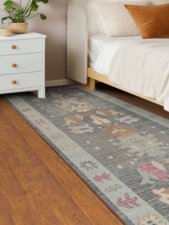 Vegetable Dye Oushak Turkish Runner Rug 3x12