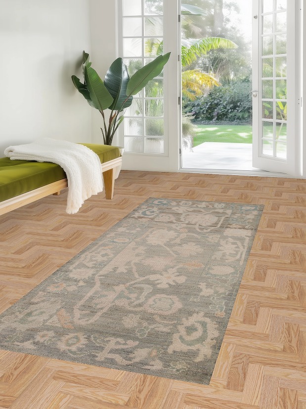 Vegetable Dye Oushak Turkish Runner Rug 3x8