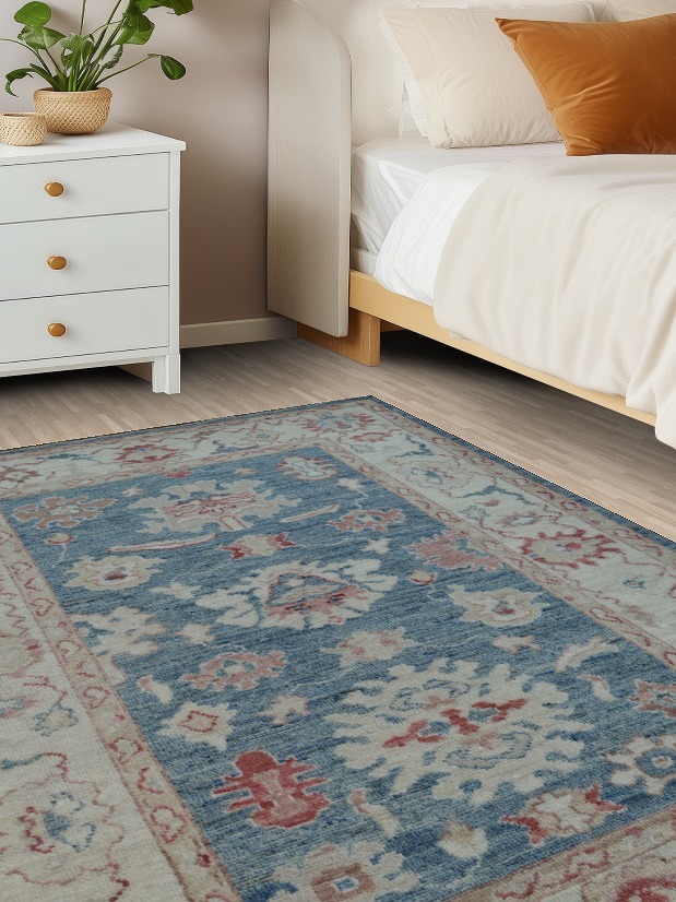 Blue Oushak Vegetable Dye Area Rug 4x6