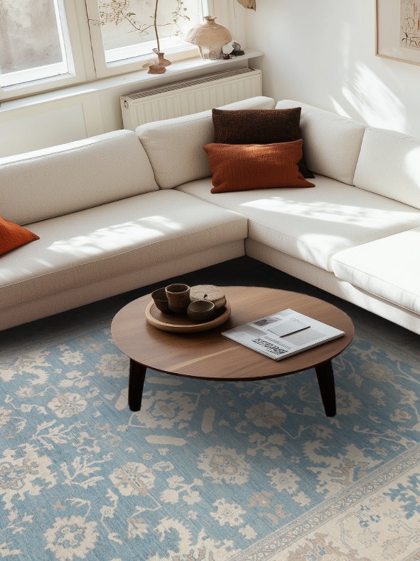 Blue Oushak Vegetable Dye Area Rug 9x12