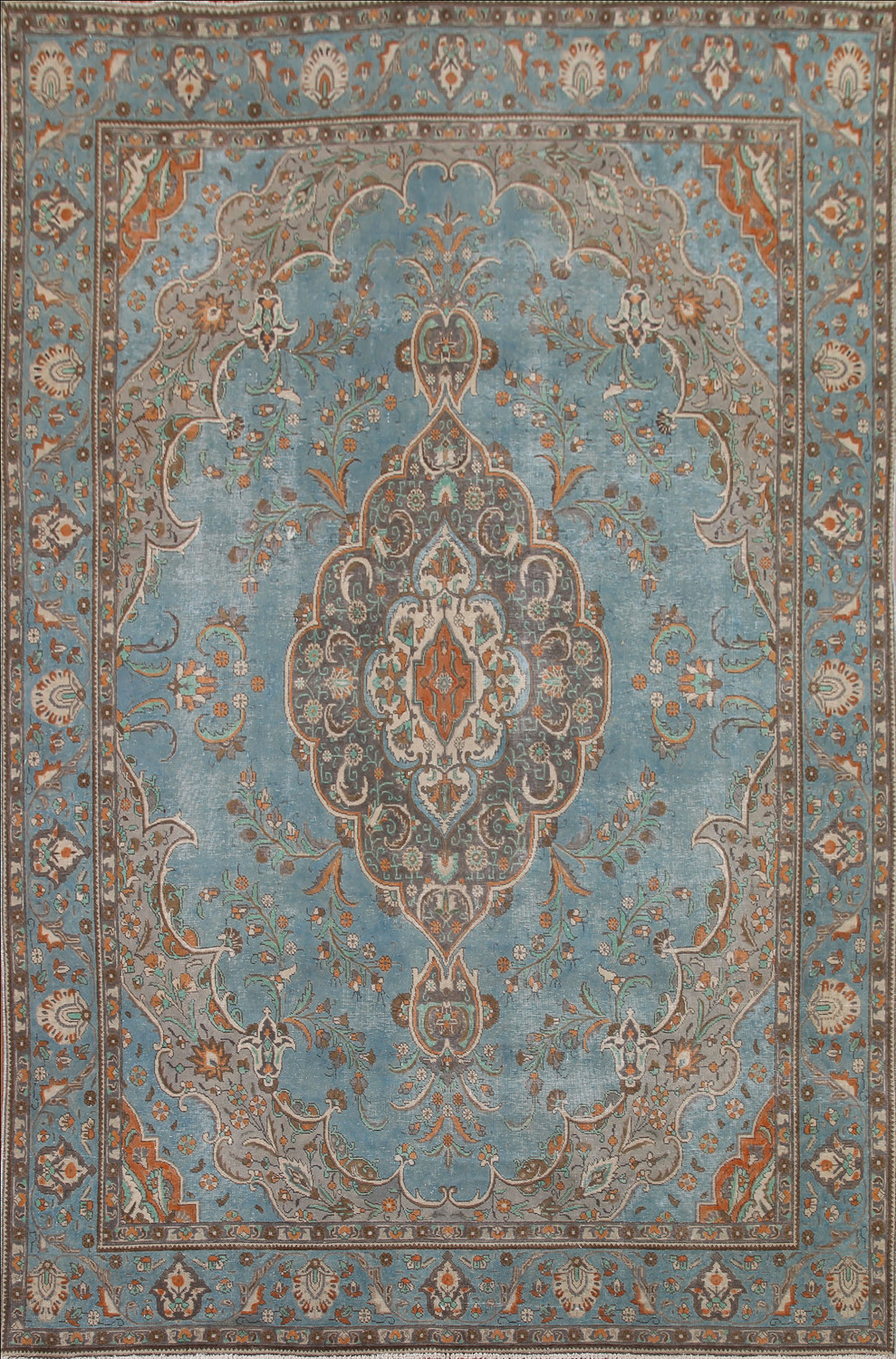 Vintage Blue Tabriz Persian Area Rug 10x13