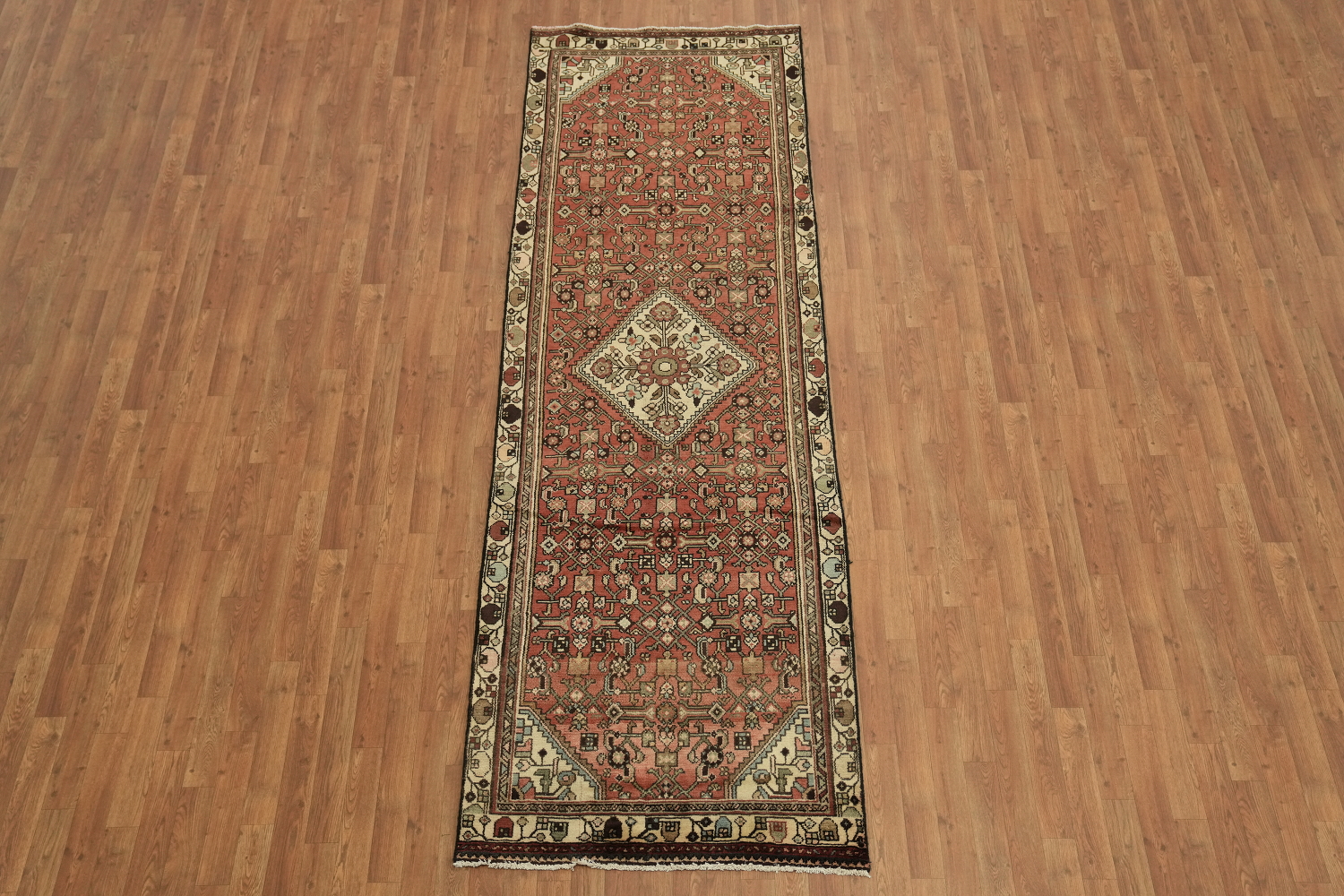 Geometric Red Hamedan Persian Runner Rug 3x10