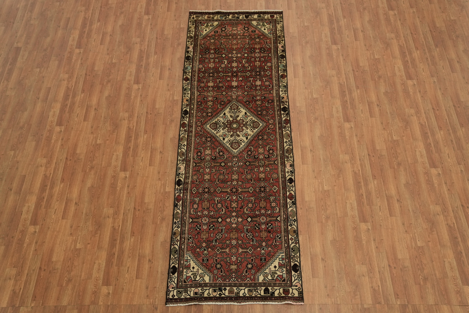 Geometric Red Hamedan Persian Runner Rug 3x10