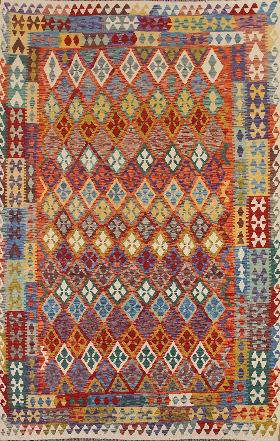 Colorful Kilim Reversible Wool Area Rug 9x11