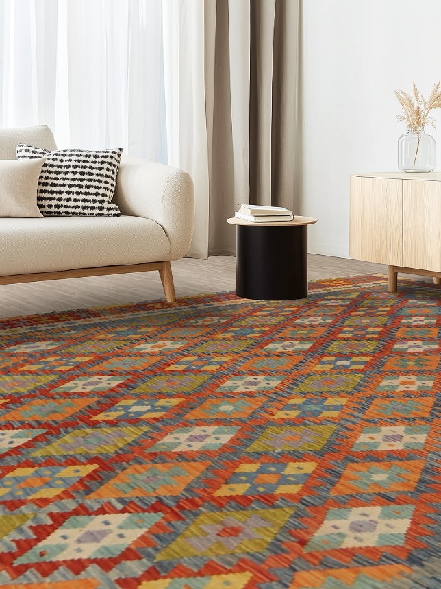 Reversible Wool Kilim Large Rug 10x16
